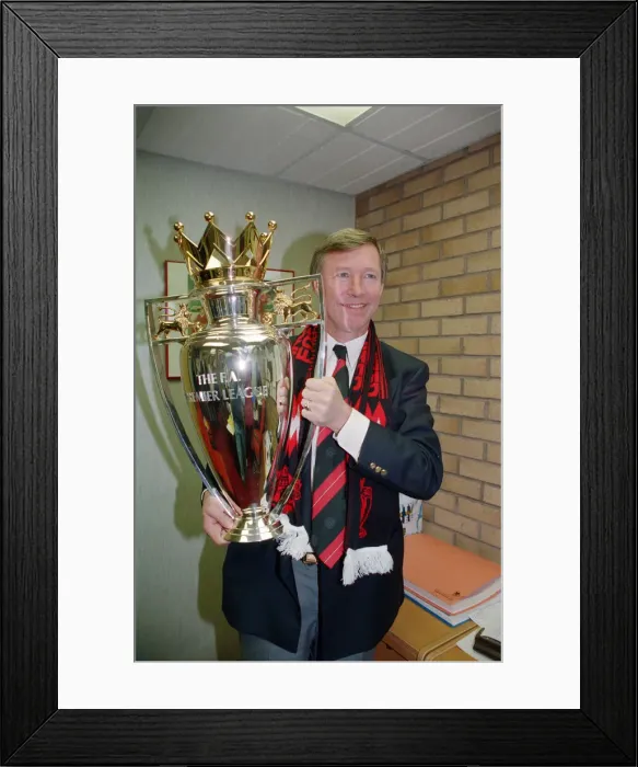 Framed Print : Sir Alex Ferguson with the Barclays Premiership Trophy - 1993