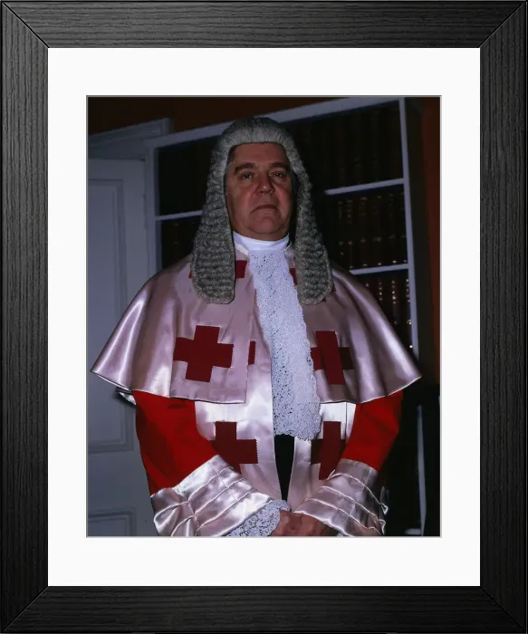 Framed Print : Lord Cameron wearing his robes january 1989 Framed Print : Lord Cameron wearing his robes january 1989