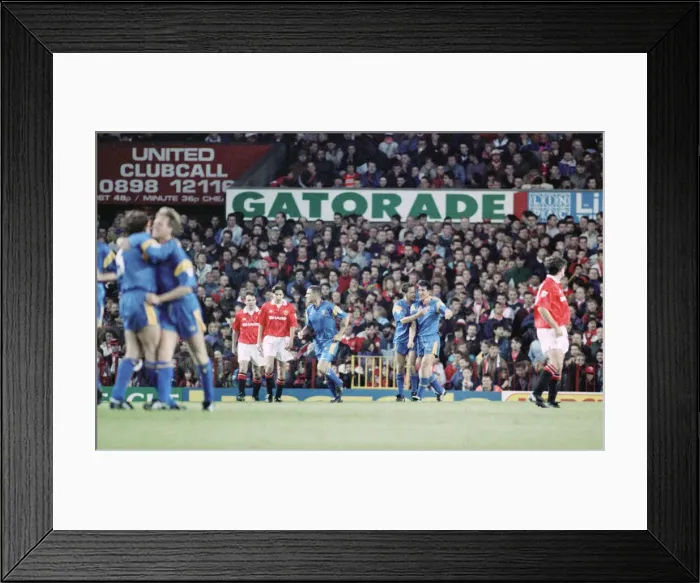 Framed Print : English Premier League Match at Old Trafford. Manchester United 0 v Wimbledon 1 Framed Print : English Premier League Match at Old Trafford. Manchester United 0 v Wimbledon 1