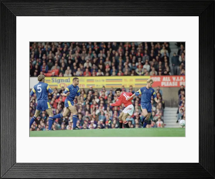 Framed Print : English Premier League Match at Old Trafford. Manchester United 0 v Wimbledon 1 Framed Print : English Premier League Match at Old Trafford. Manchester United 0 v Wimbledon 1