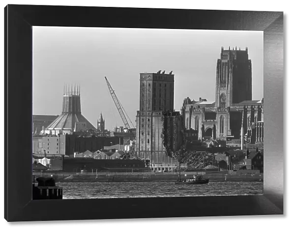 Views of Liverpool Anglican Cathedral and the Grain Silo, currently being demolished
