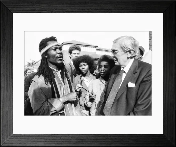 Framed Print : Lord Scarman returns to Brixton, London, Monday 6th October 1986