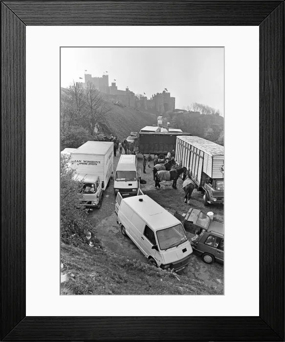 Framed Print : Horses being prepared for the filming of Hamlet at Dover Castle 23rd April 1990 Framed Print : Horses being prepared for the filming of Hamlet at Dover Castle 23rd April 1990