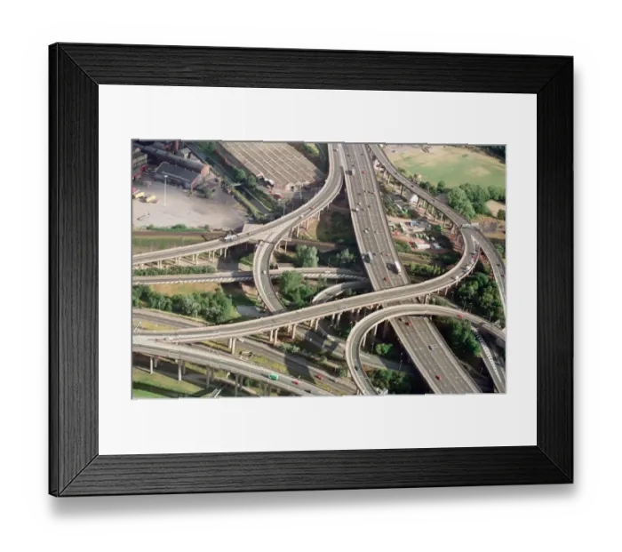 Framed Print : Motorway traffic from the BRMB plane. Gravelly Hill Interchange