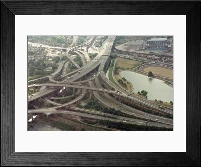 Framed Print : Motorway traffic from the BRMB plane. Gravelly Hill Interchange