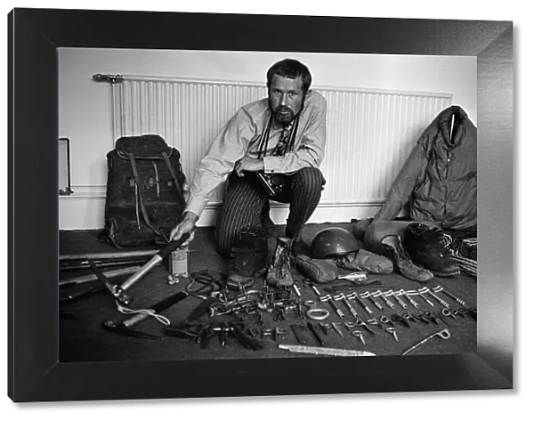 Mountaineer Chris Bonington surrounded by some of the equipment he will take on his next