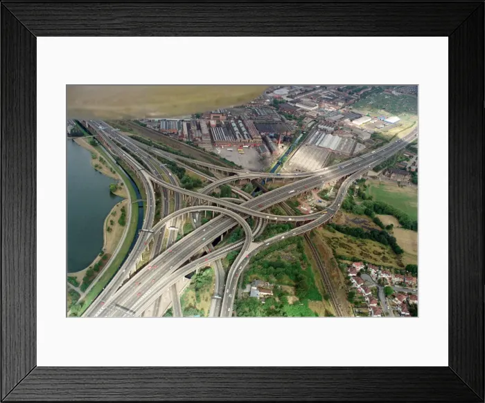 Framed Print : Motorway traffic from the BRMB plane. Gravelly Hill Interchange Framed Print : Motorway traffic from the BRMB plane. Gravelly Hill Interchange