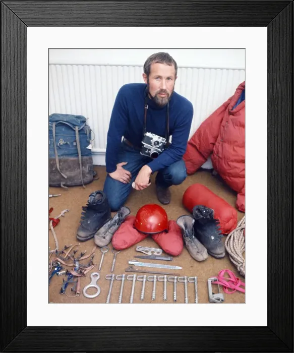 Framed Print : Mountaineer Chris Bonington surrounded by some of the equipment he will take on his next Framed Print : Mountaineer Chris Bonington surrounded by some of the equipment he will take on his next