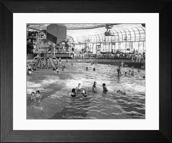 Framed Print : The Suncentre, Rhyl, Europes first indoor surfing pool, attracting thousands of families