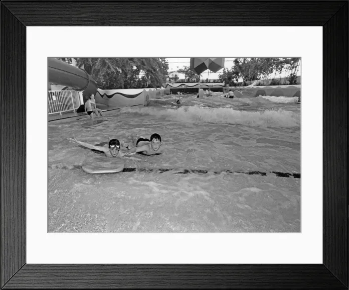 Framed Print : The Suncentre, Rhyl, Europes first indoor surfing pool, attracting thousands of families Framed Print : The Suncentre, Rhyl, Europes first indoor surfing pool, attracting thousands of families