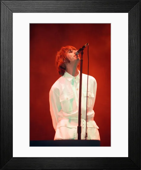 Framed Print : Oasis in concert at Knebworth, Hertfordshire. Liam Gallagher. 11th August 1996