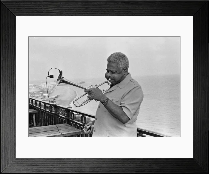 Framed Print : Dizzy Gillespie seen here on the roof of the Leas Cliff Hall, Folkestone Framed Print : Dizzy Gillespie seen here on the roof of the Leas Cliff Hall, Folkestone