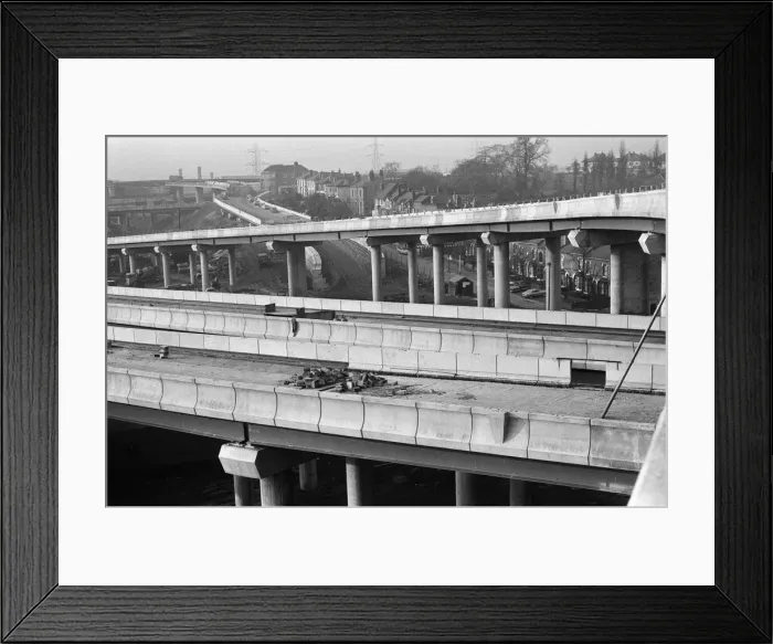 Framed Print : The M6 interchange at Gravelly Hill under construction, also known as Spaghetti Junction