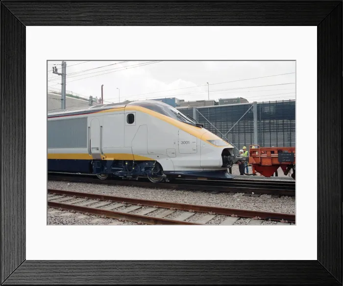 Framed Print : The first Eurostar test train hauled through the Channel Tunnel from France to Britain Framed Print : The first Eurostar test train hauled through the Channel Tunnel from France to Britain