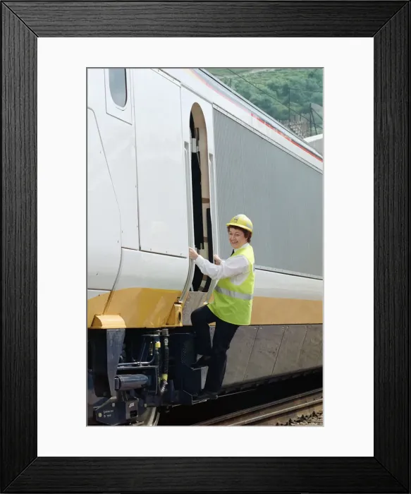 Framed Print : The first Eurostar test train hauled through the Channel Tunnel from France to Britain Framed Print : The first Eurostar test train hauled through the Channel Tunnel from France to Britain
