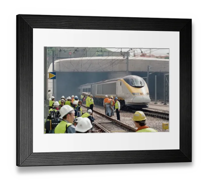 Framed Print : The first Eurostar test train hauled through the Channel Tunnel from France to Britain Framed Print : The first Eurostar test train hauled through the Channel Tunnel from France to Britain
