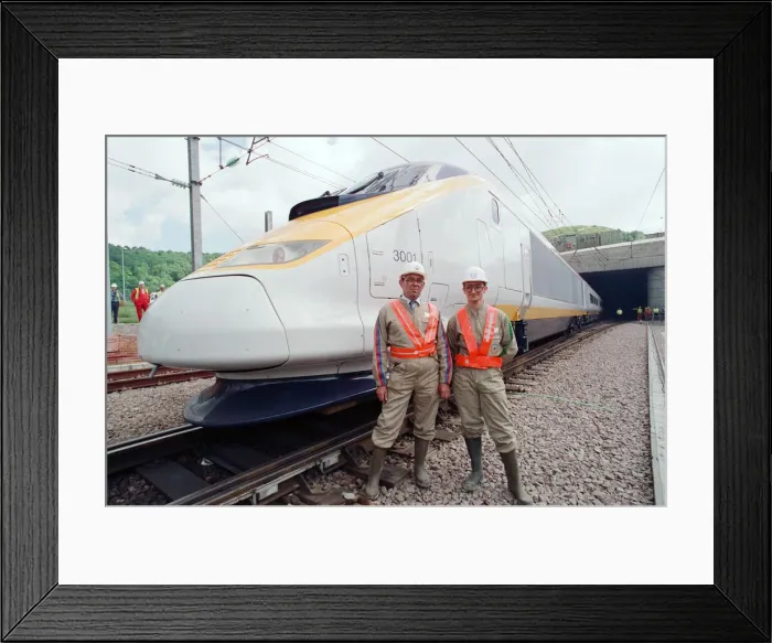 Framed Print : The first Eurostar test train hauled through the Channel Tunnel from France to Britain
