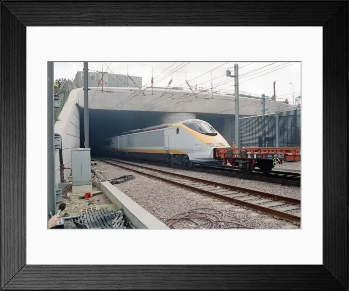 Framed Print : The first Eurostar test train hauled through the Channel Tunnel from France to Britain