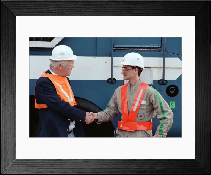 Framed Print : The first Eurostar test train hauled through the Channel Tunnel from France to Britain
