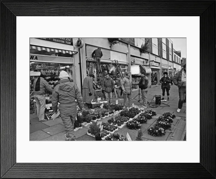 Framed Print : A BBC Crew set dress Modern Floral Services, 376 Cheriton Road, Folkestone