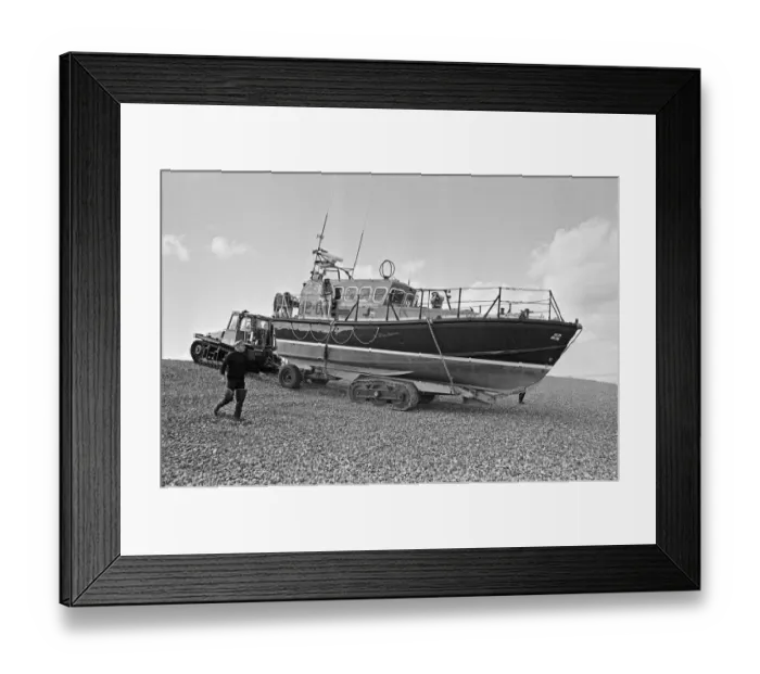 Framed Print : The R. N. L. B. Sealink Endeavour 12-002 Mersey Class Lifeboat seen here being put through