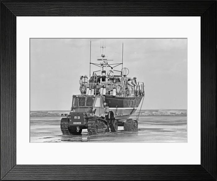 Framed Print : The R. N. L. B. Sealink Endeavour 12-002 Mersey Class Lifeboat seen here being put through Framed Print : The R. N. L. B. Sealink Endeavour 12-002 Mersey Class Lifeboat seen here being put through