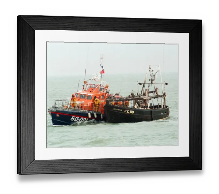 Framed Print : The Thames Class Dover Lifeboat coming to the assistance of the fishing vessel