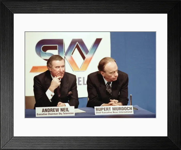 Framed Print : The launch of Sky TV. Andrew Neil and Rupert Murdoch. 5th February 1989 Framed Print : The launch of Sky TV. Andrew Neil and Rupert Murdoch. 5th February 1989