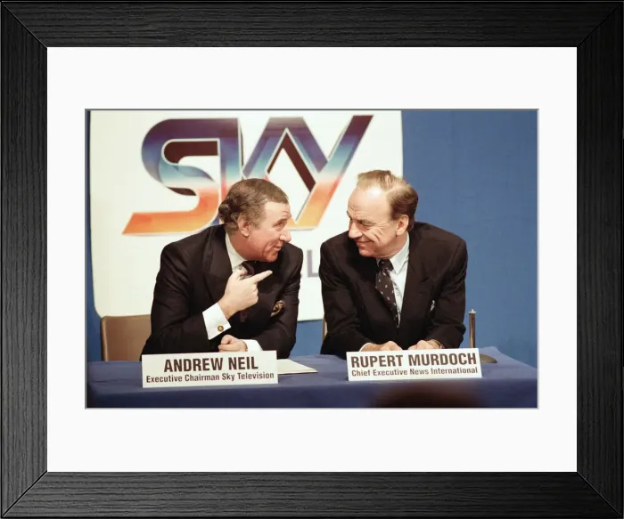 Framed Print : The launch of Sky TV. Andrew Neil and Rupert Murdoch. 5th February 1989 Framed Print : The launch of Sky TV. Andrew Neil and Rupert Murdoch. 5th February 1989
