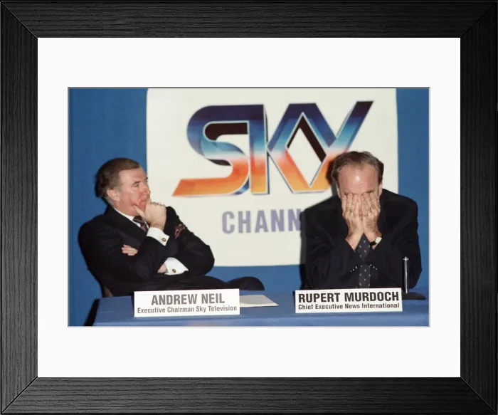 Framed Print : The launch of Sky TV. Andrew Neil and Rupert Murdoch. 5th February 1989 Framed Print : The launch of Sky TV. Andrew Neil and Rupert Murdoch. 5th February 1989