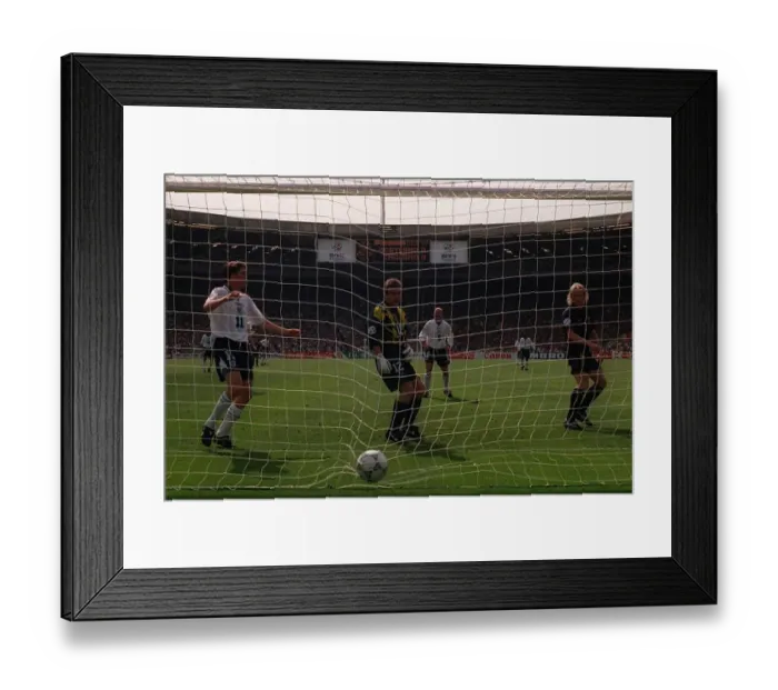 Framed Print : Alan Shearer scores the opening goal during the England v Scotland game of the European Framed Print : Alan Shearer scores the opening goal during the England v Scotland game of the European