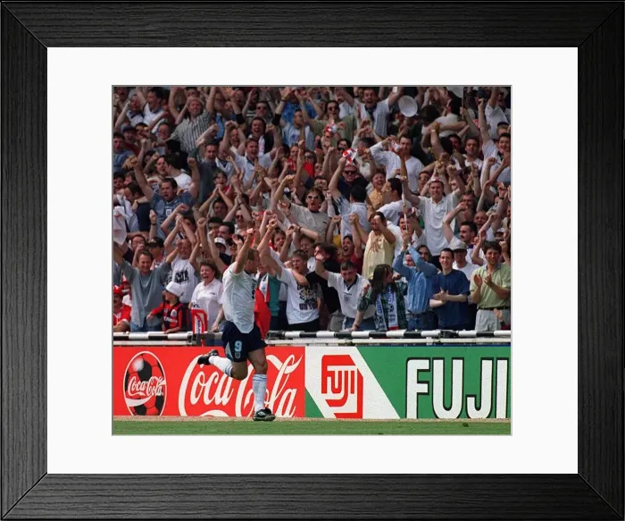 Framed Print : ALAN SHEARER CELEBRATES ENGLANDs OPENING GOAL AGAINST SWITZERLAND AT WEMBLEY Framed Print : ALAN SHEARER CELEBRATES ENGLANDs OPENING GOAL AGAINST SWITZERLAND AT WEMBLEY