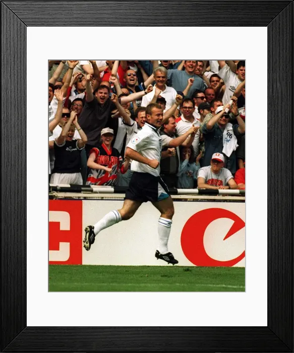 Framed Print : Alan Shearer Celebrates scoring against Switzerland in the opening match of the European