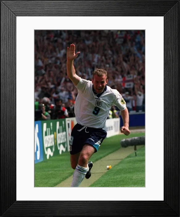 Framed Print : Alan Shearer scores the opening goal during the England v Scotland game of the European Framed Print : Alan Shearer scores the opening goal during the England v Scotland game of the European