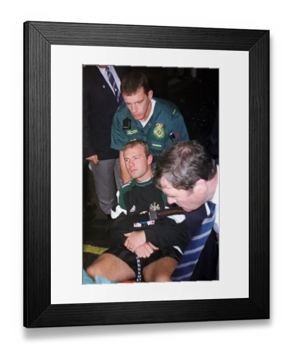 Framed Print : Alan Shearer in Ambulance after injuring ankle July 1997 in Umbro Cup tournament Framed Print : Alan Shearer in Ambulance after injuring ankle July 1997 in Umbro Cup tournament