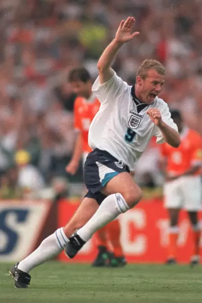 Alan Shearer celebrates his second goal during the England v Holland Group A match at