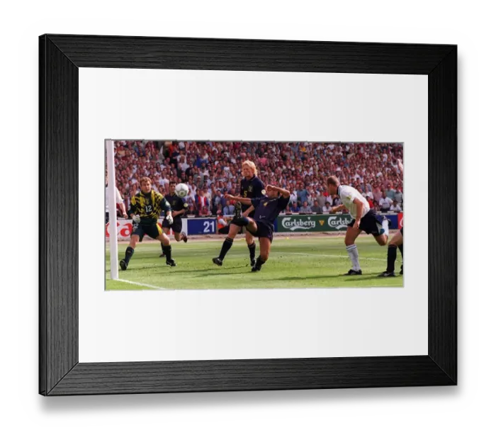Framed Print : Alan Shearer scores the opening goal during the England v Scotland game of the European