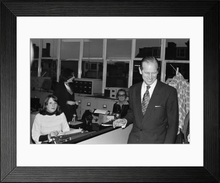 Framed Print : Prince Philip, Duke of Edinburgh, visits the offices of the Daily Mirror, Holborn office Framed Print : Prince Philip, Duke of Edinburgh, visits the offices of the Daily Mirror, Holborn office