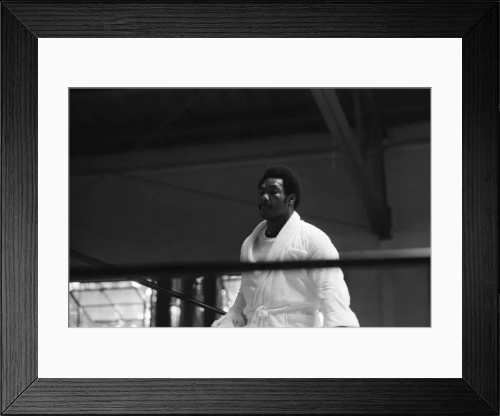 Framed Print : World boxing champion George Foreman trains at the Farigrounds in Pleasanton Framed Print : World boxing champion George Foreman trains at the Farigrounds in Pleasanton