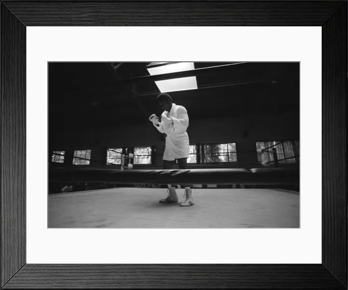 Framed Print : World boxing champion George Foreman trains at the Farigrounds in Pleasanton Framed Print : World boxing champion George Foreman trains at the Farigrounds in Pleasanton