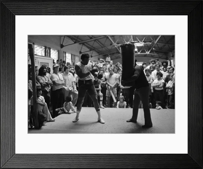 Framed Print : World boxing champion George Foreman trains at the Farigrounds in Pleasanton Framed Print : World boxing champion George Foreman trains at the Farigrounds in Pleasanton