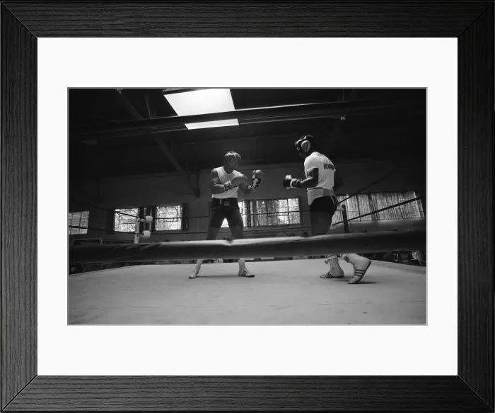 Framed Print : World boxing champion George Foreman trains at the Farigrounds in Pleasanton