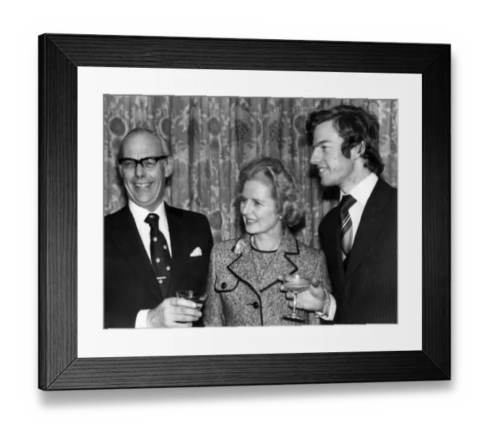 Framed Print : Margaret Thatcher with husband Denis and son Mark celebrating her election as leader of Framed Print : Margaret Thatcher with husband Denis and son Mark celebrating her election as leader of