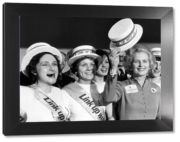 Margaret Thatcher celebrates with women Tories at the Conservative conference in Brighton