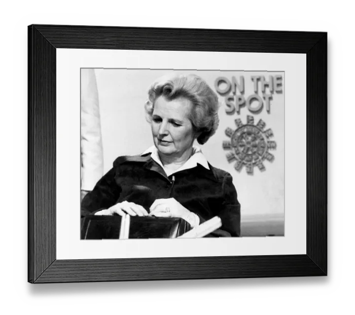 Framed Print : Margaret Thatcher looking pensive during TV interview - April 1977