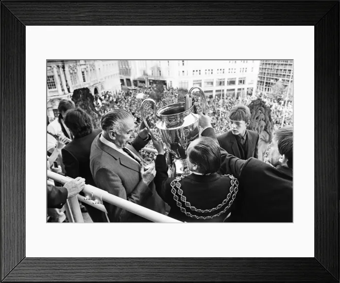Framed Print : Newly crowned European champions Aston Villa, parade the European Champions Cup trophy to Framed Print : Newly crowned European champions Aston Villa, parade the European Champions Cup trophy to