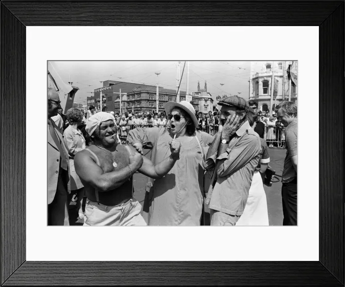 Framed Print : TV stars in Blackpool, Lancashire. Les Dawson, Hattie Jaques, Eric Sykes. August 1977 Framed Print : TV stars in Blackpool, Lancashire. Les Dawson, Hattie Jaques, Eric Sykes. August 1977