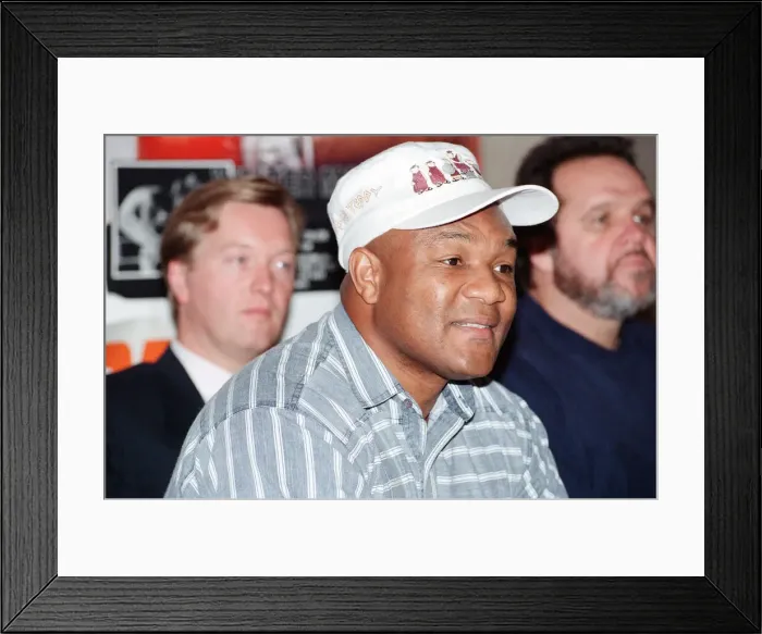 Framed Print : George Foreman at a press conference. 19th September 1990 Framed Print : George Foreman at a press conference. 19th September 1990