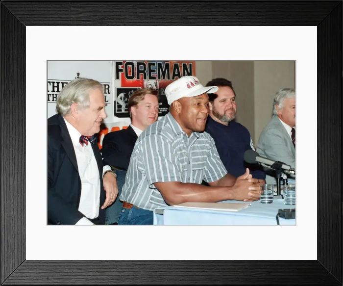 Framed Print : George Foreman at a press conference. 19th September 1990 Framed Print : George Foreman at a press conference. 19th September 1990