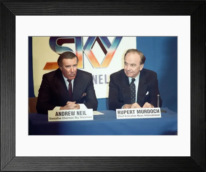 Framed Print : The launch of Sky TV. Andrew Neil and Rupert Murdoch. 5th February 1989 Framed Print : The launch of Sky TV. Andrew Neil and Rupert Murdoch. 5th February 1989